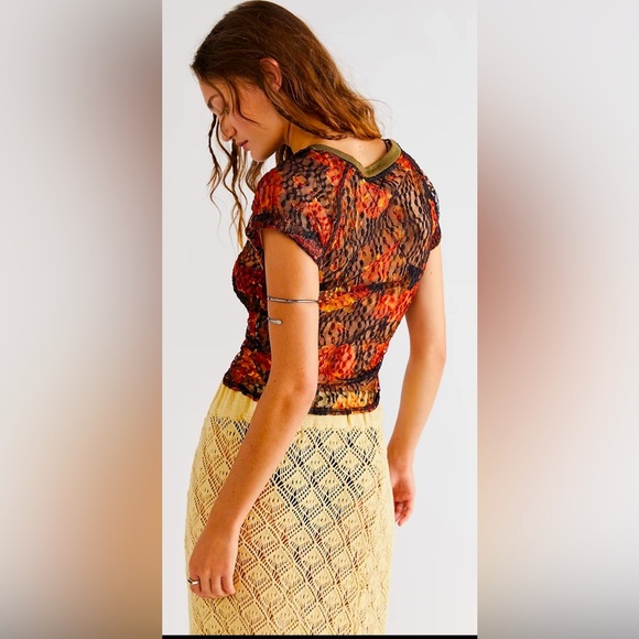 Free People Solana Sheer Crop Top Short Sleeve Shirt Women’s  NWOT - Picture 2 of 4